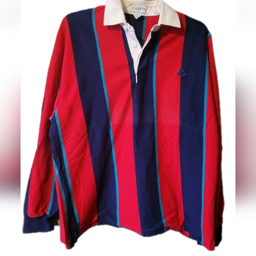 Izod Mens Rugby Shirt Medium Stripes Vintage 90s Y2k Preppy